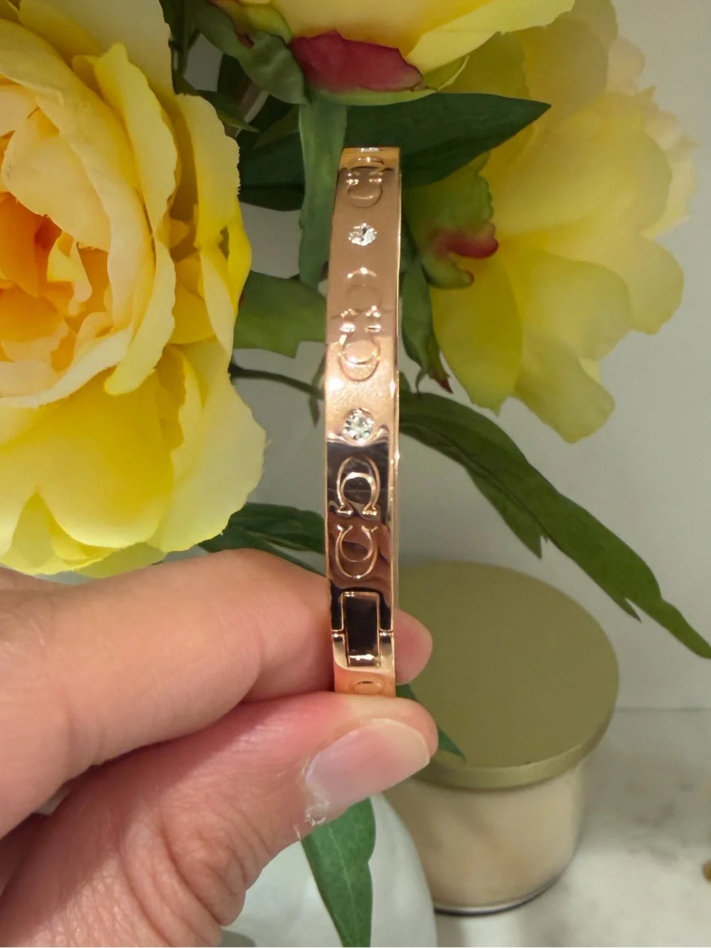 Coach Rose Gold Logo & Crystal Signature Bangle Bracelet